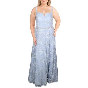 TLC Say Yes To The Prom Womens Blue Lace Evening Formal Dress Gown Plus